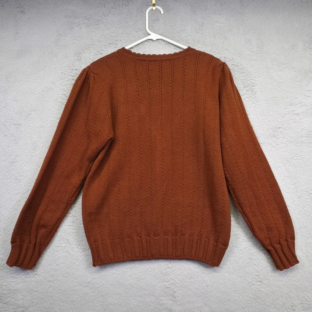 Sheridan Square Cardigan Womens L Orange Button Up Scalloped Cottagecore Grandma